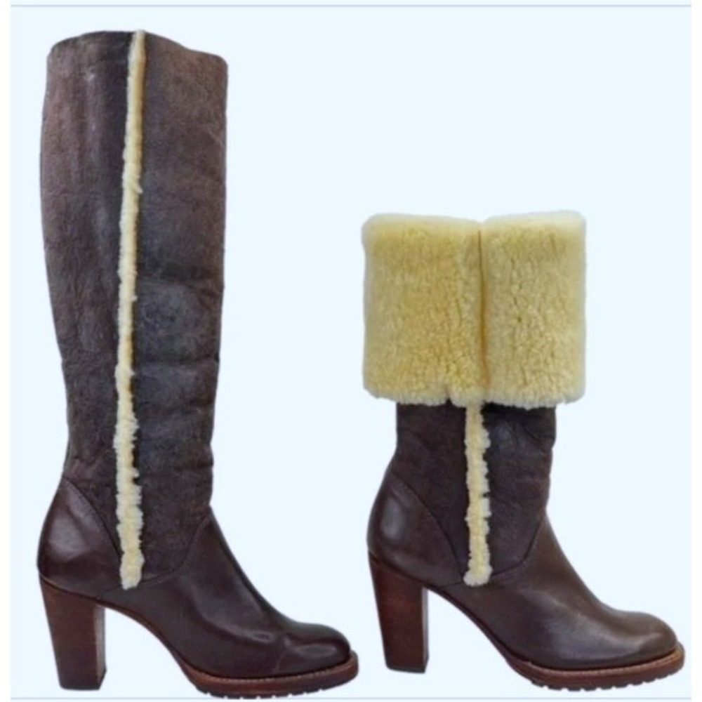 MICHAEL KORS BROWN LEATHER SHERPA/SHEARLING BOOTS Size 10